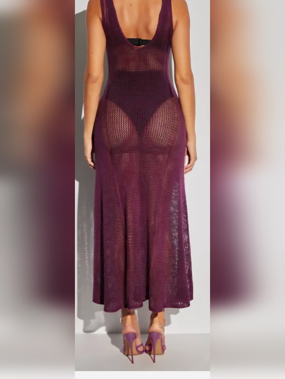 TA3 Aubergine XL 2X NEW Stitchy Sleeveless Dress CROCHET STRETCHY Beach Coverup
